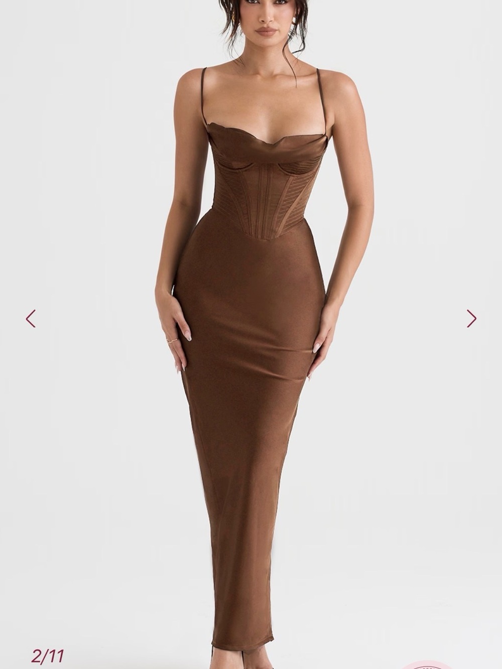 House of CB Charmaine Chocolate Brown Corset Maxi Dress Small Satin Gown - Picture 2 of 7